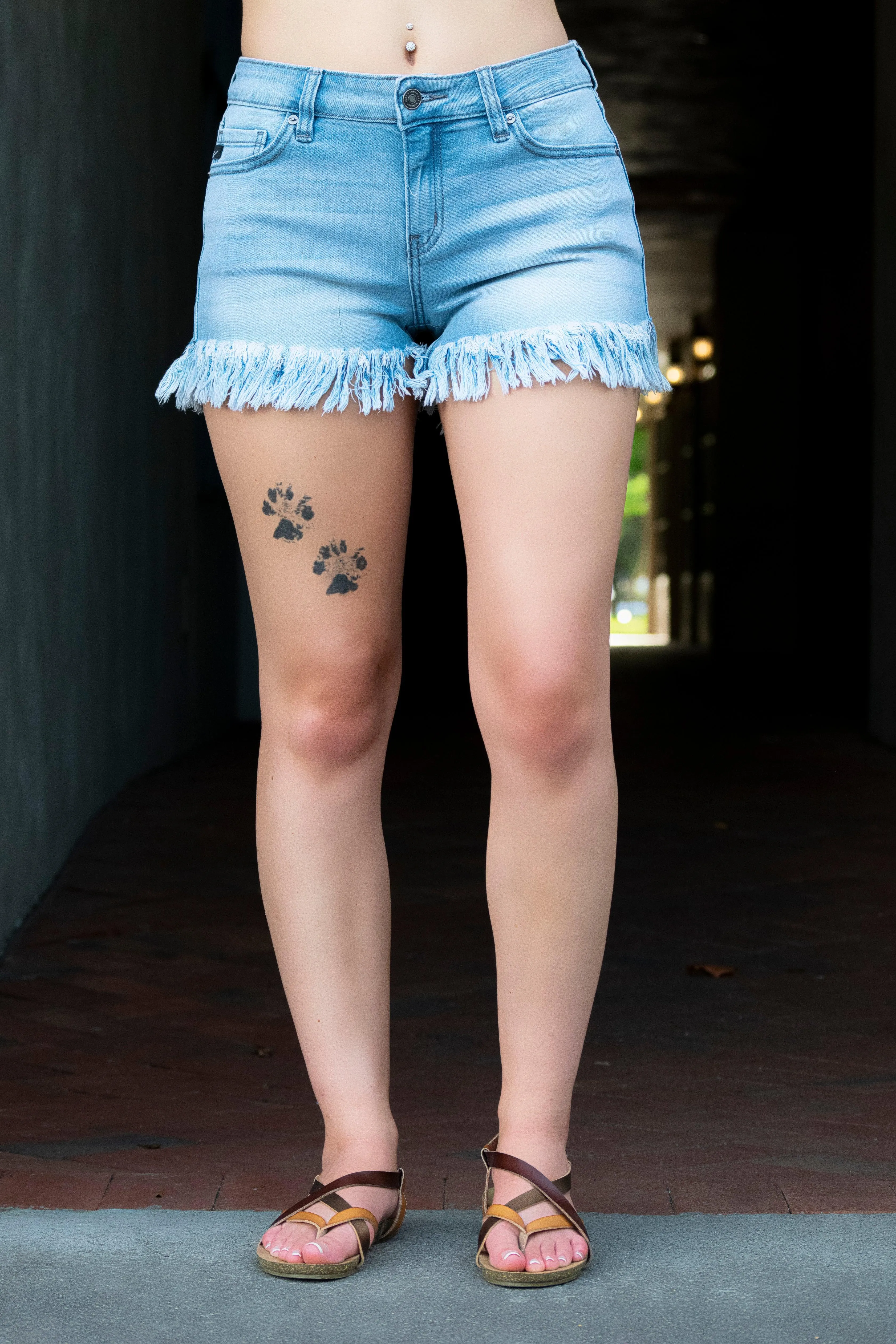 Lucy Kancan Mid Rise Fray Hem Shorts