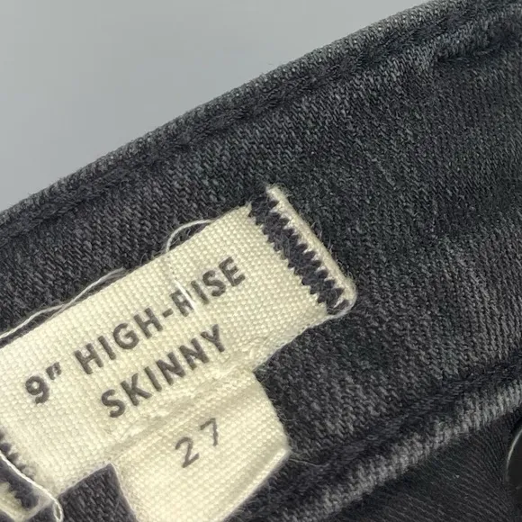 Madewell 9&quot; High Rise Skinny Jeans in Black Sea Raw Hem Distressed Boho H2230 27