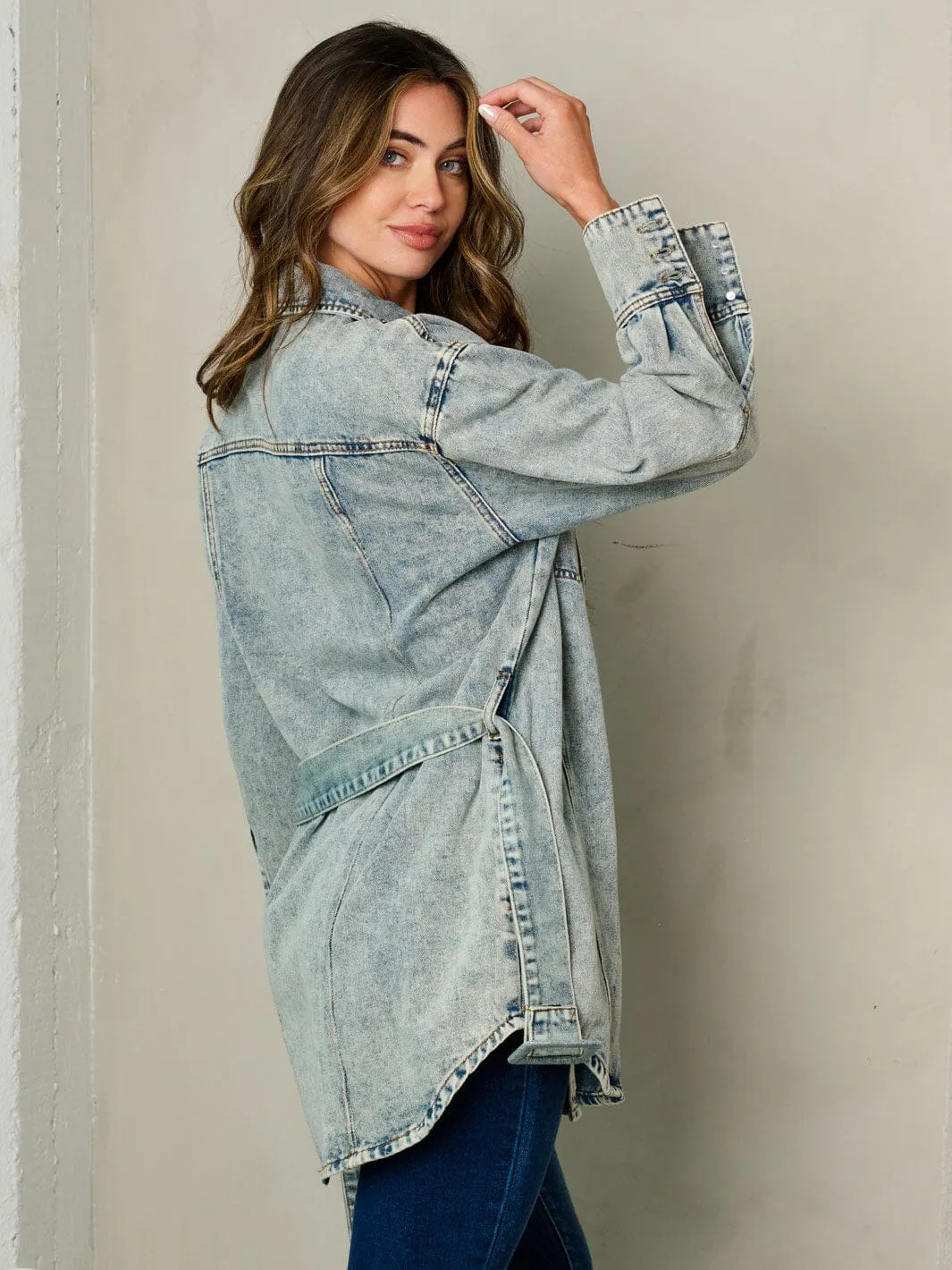 WOMEN'S LONG SLEEVE BUTTON UP DENIM JACKET DRESS